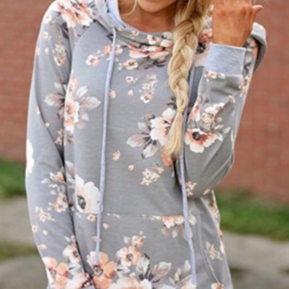 Floral Printed Long Sleeve Drawstring Sweatshirt - Picture 2 of 4